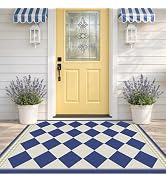 Checkered Easy Jute 3x5 for Porch Rugs Indoor Outdoor Decor, Washable Non Slip Entry Way Front Do...