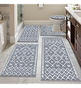 HEBE Bathroom Rug Sets 5 Piece, Soft Absorbent Bath Mats for Bathroom, Non Slip Machine Washable ...