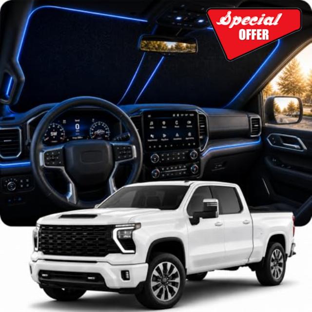 [2026 Upgraded] DooGooCoo Windshield Sun Shade for Chevy Silverado 2019-2025 2026 [Cooling Ice-Crystal