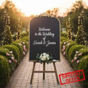 Vintage Magnetic Arch Blackboard with Shelf - 24"x36" Decorative Wall Mounted Ornate Gold Framed Board with Accessories