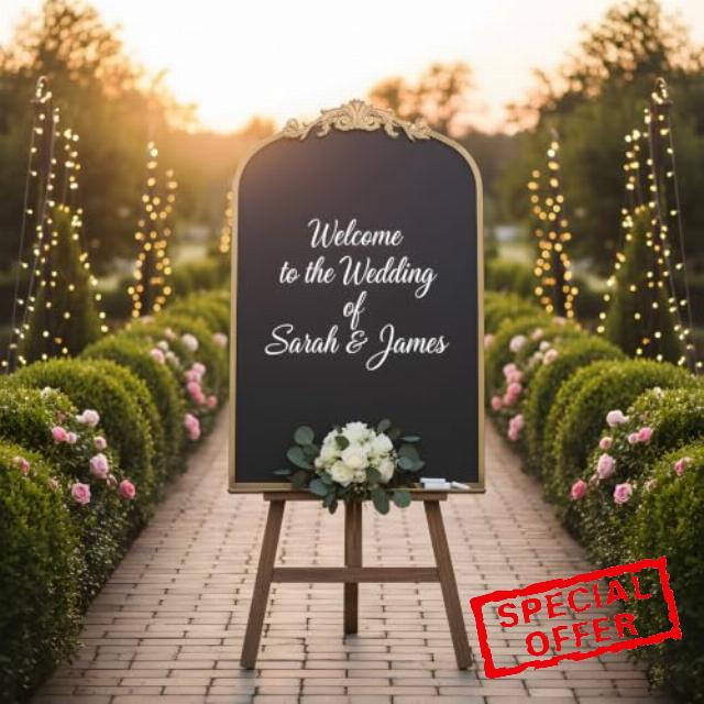 Vintage Magnetic Arch Blackboard with Shelf - 24"x36" Decorative Wall Mounted Ornate Gold Framed Board with Accessories