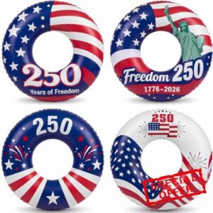 Foilswirl 4 Pack 250th Anniversary Inflatable Pool Float 36'' Patriotic American Flag Float Tube 4th of July Thickened PVC Red White Blue Swim Tube Ring for Independence Day Summer Pool Beach Party