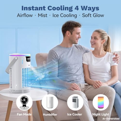 Personal Evaporative Air Cooler 1200ML with Ice Cooling Mist Fans That Blow Cold Air Like AC Mini AC Unit for Bedroom