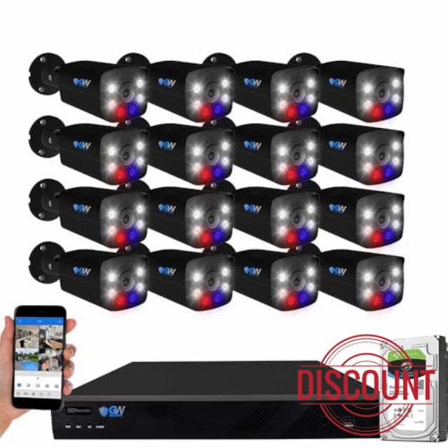GW Security 16 Channel 12MP NVR 4K Two-Way Audio Full Color Night Vision Security Camera System with 16 x 8MP 4K Outdoor Indoor PoE Security Camera