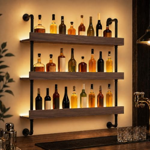 40 Inch 3-Tier Liquor Shelf Solid Wood Construction