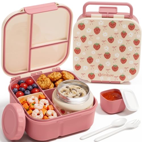 Toddler Lunch Box with 8.5oz Thermo Food Jar Leak Proof 3-4 Compartment 60oz Lunch Food Container with Utensils Sauce Cup for School Boys Girls