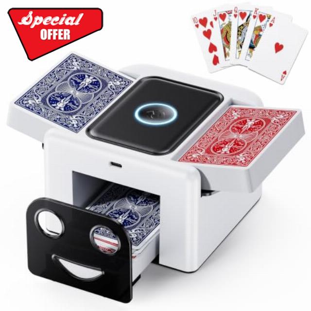Automatic Card Shuffler for 1-2 Deck (Gen 3) - Rechargeable 2000mAh Card Shuffler Machine with Smart Auto-Stop & Quiet Motor