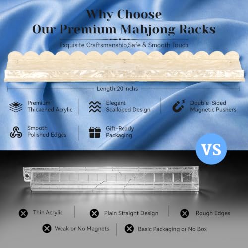 20 Inch Pearl Shell Premium Thickened Acrylic Scalloped Mahjong Racks with Pushers for American Mahjong