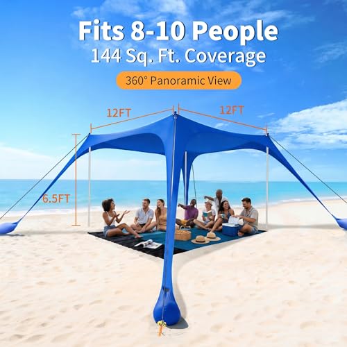 Windproof Portable Beach Sun Shade with Beach Blanket