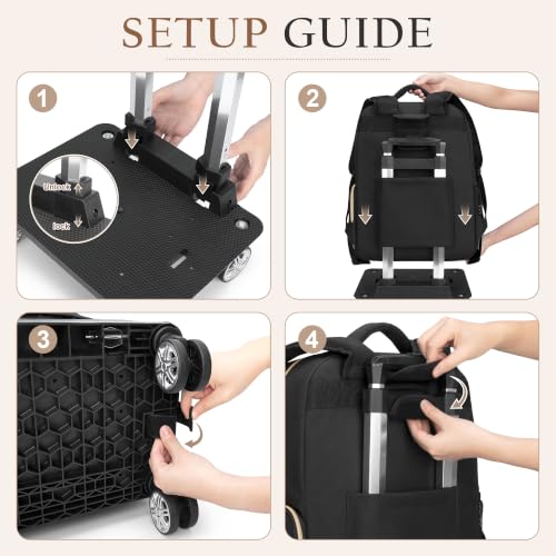 Black Rolling Backpack for Women with 15.6" Laptop Sleeve and Accordion File Area