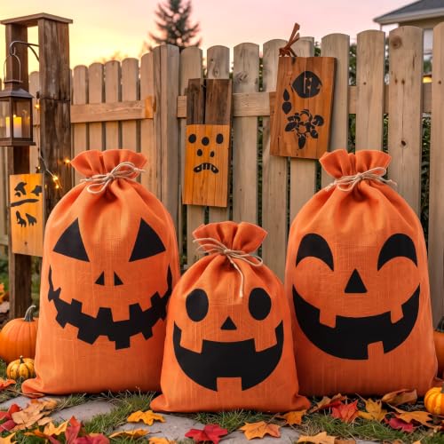 Rustic Pumpkin Yard Drawstring Bag with Rope Jack O' Lantern Face Reusable Washable Leaf Sacks for Leave Trash Fall Outdoor Decor (Classic