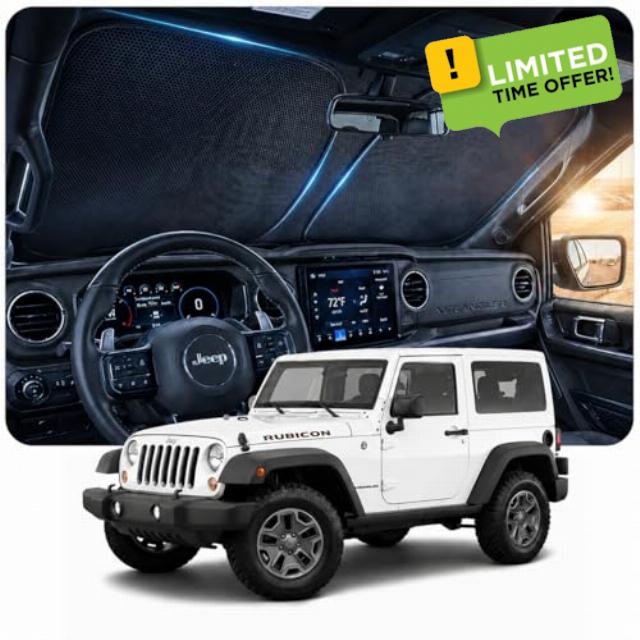 [2026 Upgraded] DooGooCoo Windshield Sun Shade for Jeep Wrangler & Gladiator 2011-2025 2026[Cooling Ice-Crystal