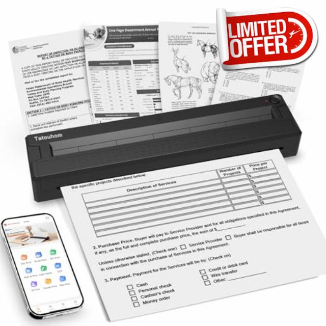 Portable Thermal Printer Wireless Bluetooth Inkless for Travel                                                          8.5"x11" US Letter mobile document printer