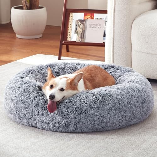 Round Cat Beds for Small Medium Dogs and Cats with Washable Fluffy Faux Fur