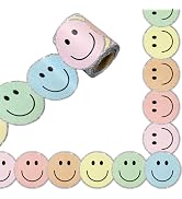 Whaline 32.8 Ft Preppy Pastel Smile Face Bulletin Board Borders Colorful Firework Poms Scalloped ...