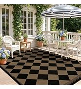 Easy Jute Indoor Outdoor Rug 3x5, Brown Black Checkered Patio Front Porch Rug Decor, Diamond Laun...