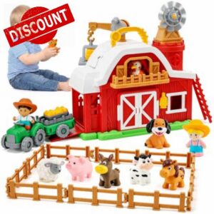 Farm Animals Barn Playset with House for Toddler Age 18M+                                                          Montessori Toys with Light & Sound