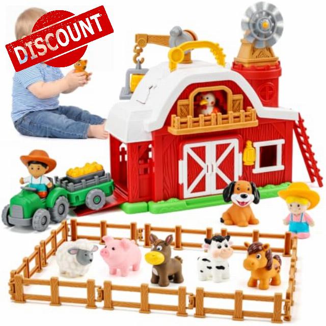 Farm Animals Barn Playset with House for Toddler Age 18M+                                                          Montessori Toys with Light & Sound
