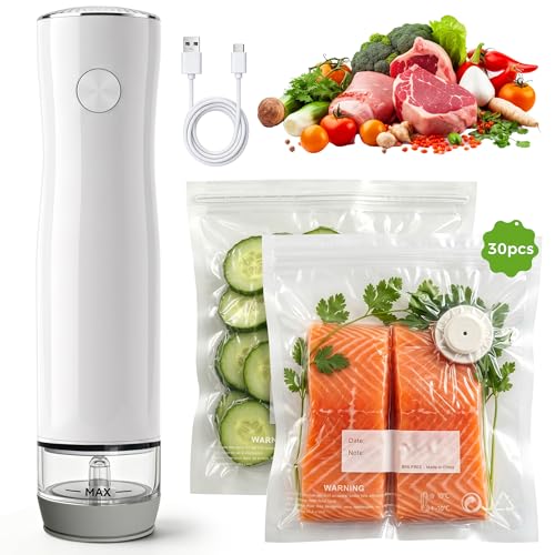 Compact Vacuum Sealer for Food with 30 Reusable Bags - Food Saver for Sous Vide