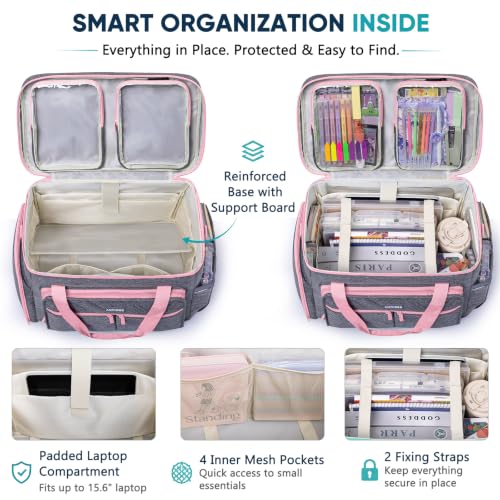 Laptop Compartment Rolling Teacher Tote with Accordion File Organizer and Laptop Storage