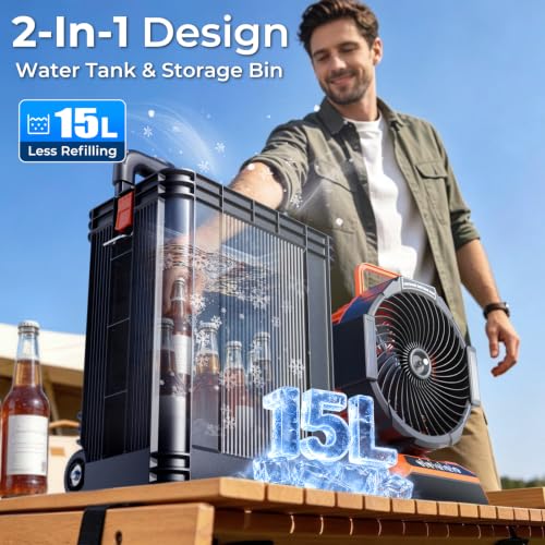 Wide-Angle Oscillating Mist Fan for Outside Patios Golf Sports Camping Essentials