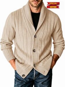 Runcati Mens Shawl Collar Cardigan Sweater Cable Knit Fall Winter Sweaters                                                          Long Sleeve Casual Cardigans