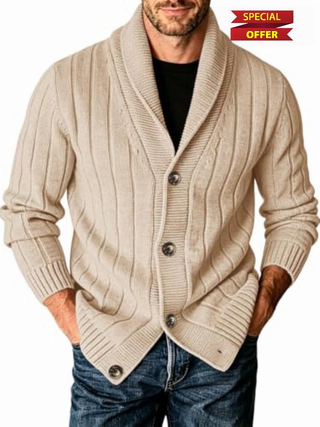 Runcati Mens Shawl Collar Cardigan Sweater Cable Knit Fall Winter Sweaters                                                          Long Sleeve Casual Cardigans