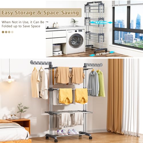 Clothes Rack with Side Hooks for Indoor Outdoor Air Drying