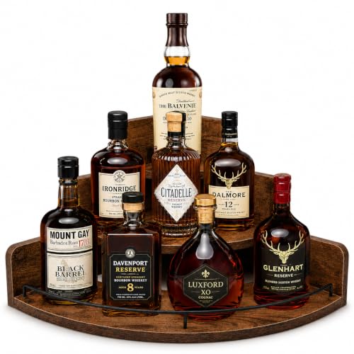 Brown - 3-Tier Wood Whiskey Rack Countertop Bar Organizer for Wine