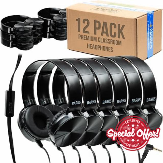 Barks Classroom Headphones with Microphone (Black