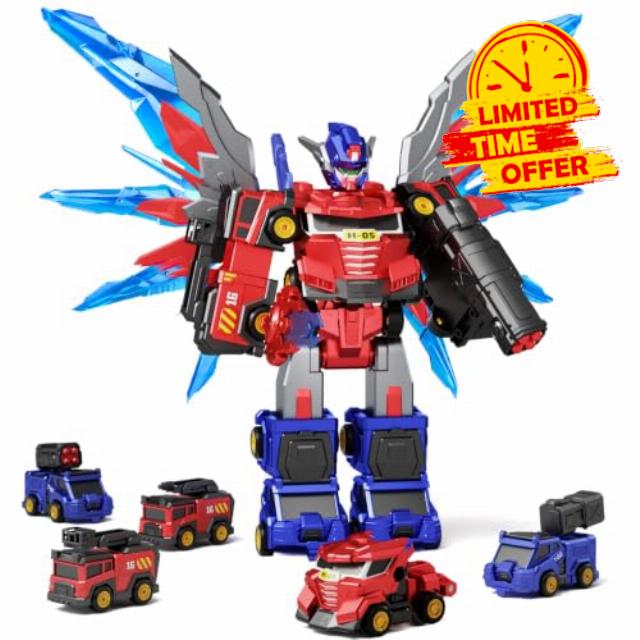 Dimoarch Magnetic Transform Robot Toys w/Retractable Wing | 5-in-1 Transforming Robot Car Toy