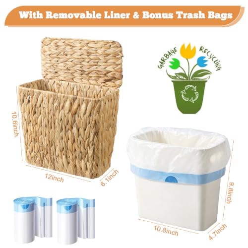 Narrow Rattan Trash Can for Bedroom Office Kitchen Deco