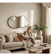 potijo Irregular Asymmetrical Wall Mirror 26x48 Inches - Decorative Tempered Glass with Modern Al...