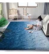 DweIke Fluffy Area Rug for Living Room Bedroom, 4'x6' Soft Modern Indoor Plush Dark Green Rugs, N...