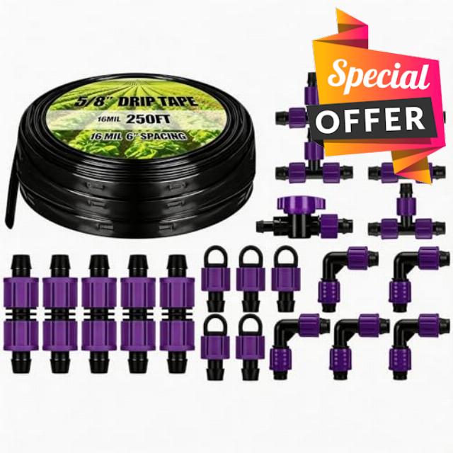 Tondiamo 250' 5/8 Inch Drip Tape Irrigation Tubing Kit 16 Mil 6" Spacing Garden Hose Watering Tube Line Automatic Equipment for Garden Irrigation System Farms