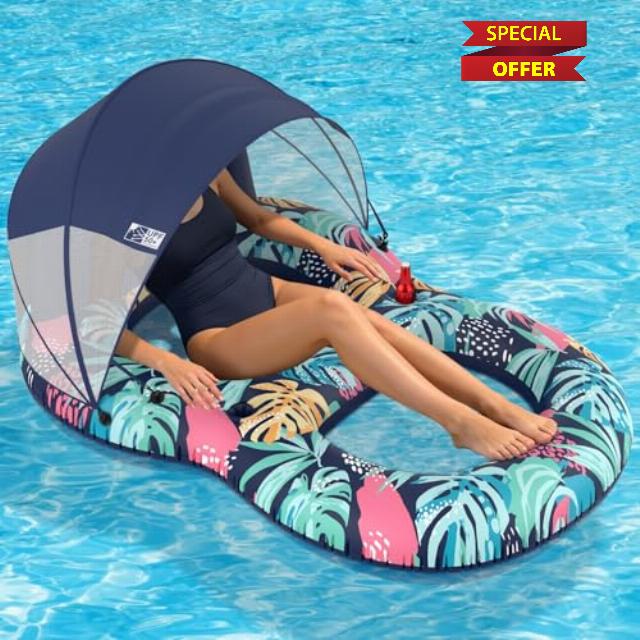 Pool Floats Adult with UPF 50+ Sunshade Canopy