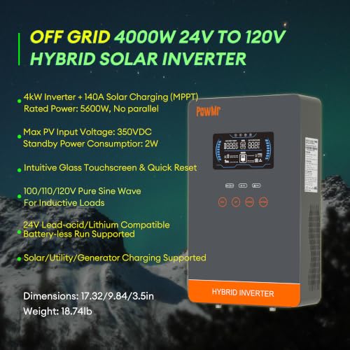 Glass Top LCD Display Hybrid Inverter 4KW w/ 140A MPPT Controller