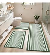 HEBE Chenille Bathroom Rugs Sets 3 Piece, Non Slip Washable Bath Mats Set | Absorbent Bathroom Ma...