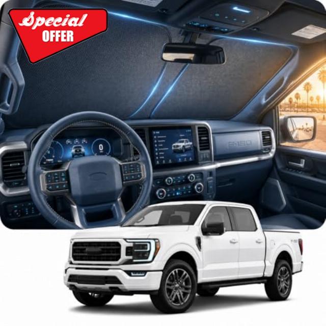 [2026 Upgraded] DooGooCoo Windshield Sun Shade for Ford F150 F250 F350 F450 2021-2025 2026 [Cooling Ice-Crystal