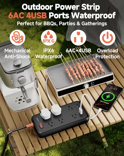 6FT Extension Cord with 6 AC & 4 USB | 1625W/13A