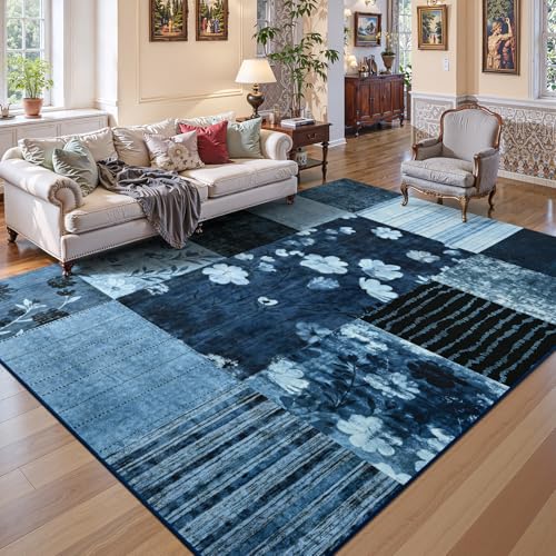 Geometric Patchwork Stain Resistant Low Pile Indoor Floor Throw Rugs