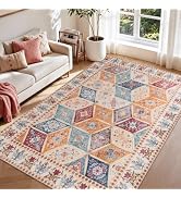 QDUIDU Moroccan Boho Floral Geometric Patchwork Washable 5x8 Large Area Rug | Vintage Distressed ...