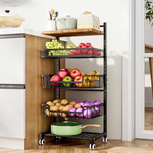Large Capacity Rolling Kitchen Carts on Wheels for Pantry Snack Potato and Onion Storage