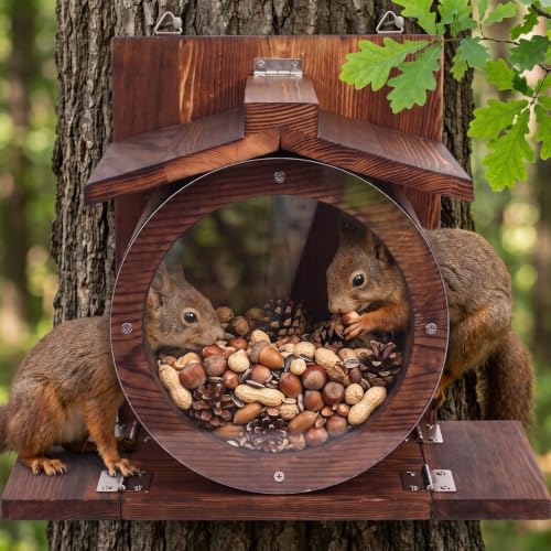 Backyard Feeding House Attract More Squirrels,Keep Food Dry,Spacious Feeding Chamber,Durable Pine Wood,for Garden,Cabin,Patio,Around Trees