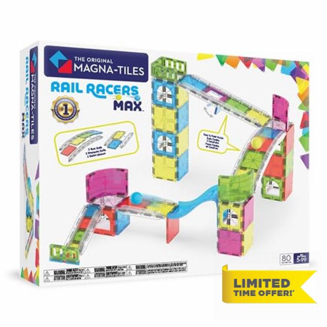 MAGNA-TILES Rail Racers Max 80-Piece Magnetic Construction Set