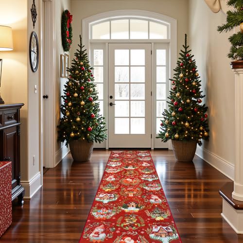 Low Pile Holiday Xmas Throw Carpet Runner for Entryway Living Room Holiday Deco