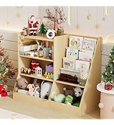 Kids Toy Organizer with Bookshelf & Stuffed Animal Storage, 51'', Burlywood | 3-in-1 Kids Toy Sto...