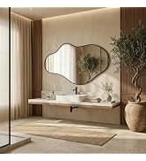 potijo Irregular Wall Mirror 24"x43" Gold Abstract Asymmetrical Mirrors for Wall, Decorative Wavy...
