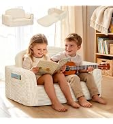 Extra Wide 2-in-1 Convertible Kids Couch | Large Corduroy Toddler Sofa Chair with Storage Pocket ...