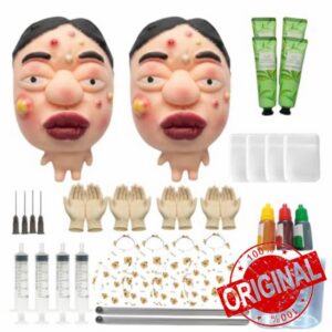 Reusable Pimple Popping Fidget Toy (2-Pack)，37-Piece Pimple Popper Kit                                                          Premium Pimple Popper Toy Face with Customizable Colors